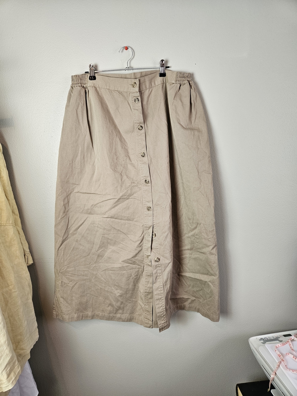 Bobbie Brooks Button-Front Beige Midi Skirt